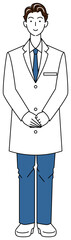 白衣姿の可愛い男性 立ち姿 全身 イラスト ベクター