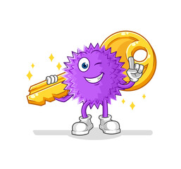 spiky ball carry the key mascot. cartoon vector