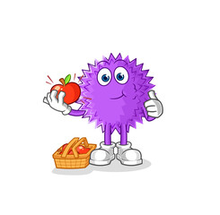 spiky ball eating an apple illustration. character vector