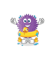 spiky ball with duck buoy cartoon. cartoon mascot vector