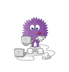spiky ball with laptop mascot. cartoon vector