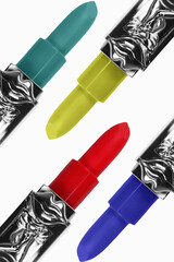 objetos para maquillar, labiales de distintos colores.

objects to make up, lipsticks of different...