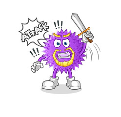 spiky ball knights attack with sword. cartoon mascot vector