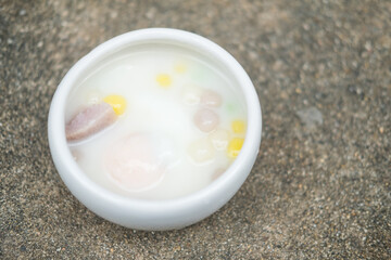 Bualoy is a dessert in white ceramic bowl