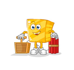 gold holding dynamite detonator. cartoon mascot vector