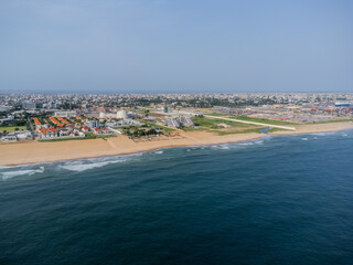 Aerial view of port and palais de congres in Cotonou, Benin - obrazy, fototapety, plakaty