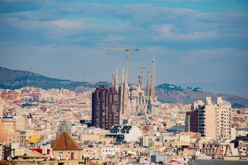 Poster panorama of the city of barcelona with sagrada familia © cafera13