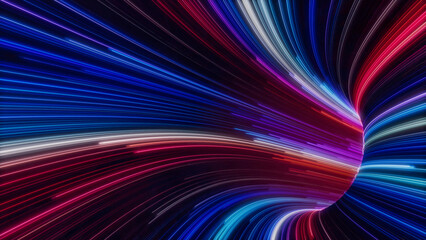 Blue, Pink and Purple Colored Swirls form Abstract Neon Lines Tunnel. 3D Render.