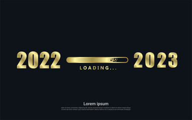 Fototapeta na wymiar Happy new 2023 year with gold loading background 