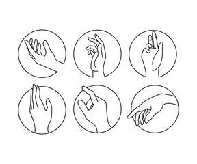 hand gestures in circle shape set line illustration