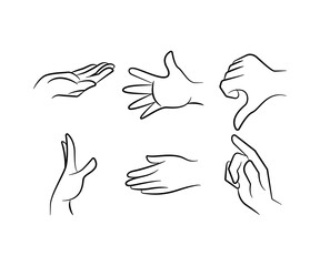Obraz premium sketch and hand drawn hand gestures set line illustration