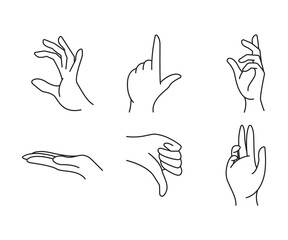 hand gestures set line illustration