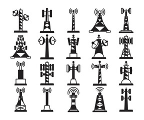 communication and radio tower icons set vector illustration