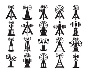 radio mast and signal icons set