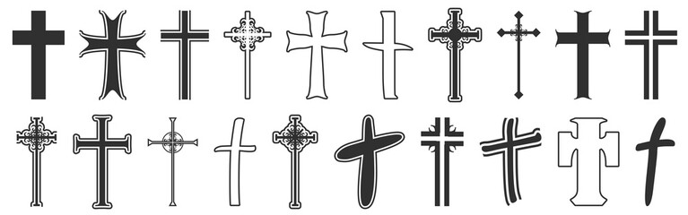Christian crosses icons collection. Religion concept illustration