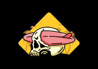 Surfboard piercing the skull illustration design