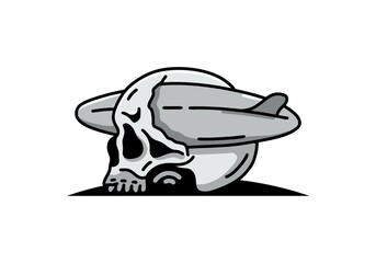 Surfboard piercing the skull illustration design