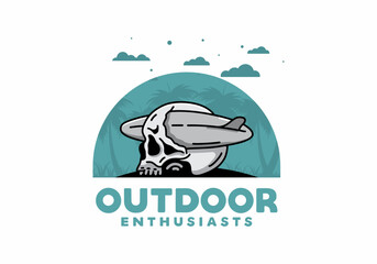Surfboard piercing the skull illustration design