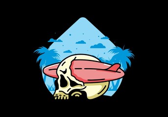 Surfboard piercing the skull illustration design