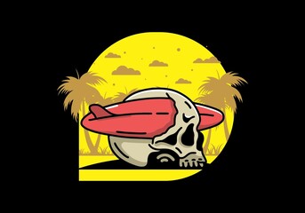 Surfboard piercing the skull illustration design