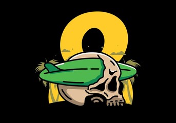 Surfboard piercing the skull illustration design