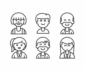 different style of people character icons line illustration