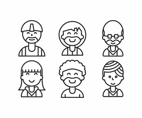 different style of people character icons line illustration