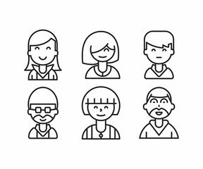different style of people character icons line illustration