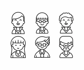 different style of people character icons line illustration