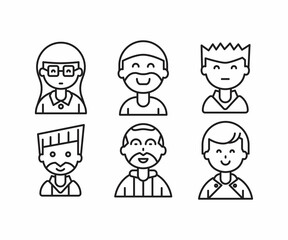 different style of people character icons line illustration
