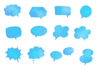 水彩タッチ　ブルーの涼し気な吹き出しセット