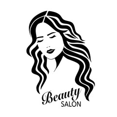 Woman beauty salon logo in flat design on white background.  Hair beauty parlor.