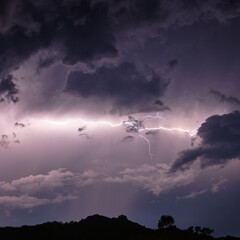 Fototapeta na wymiar Lightning bolt between storm clouds