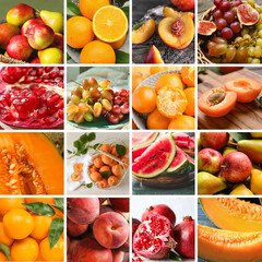 Collage with many different ripe fruits