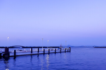 滋賀県大津市　琵琶湖　浜大津港の夕暮れ