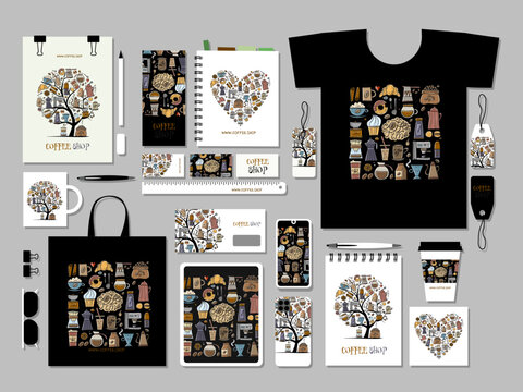 Coffee shop, concept art for your business. Cards, banner, web, promotional materials. Corporate identity template. Vector illustration