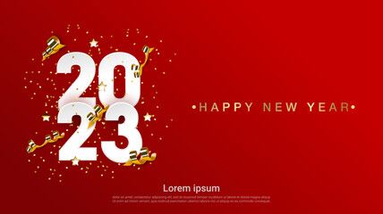 Happy new year 2023 numbers on red background	 - obrazy, fototapety, plakaty