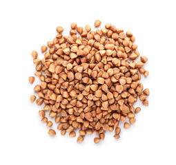 Heap of buckwheat grains on white background