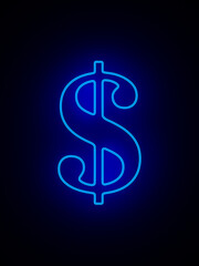 neon symbol dollar on dark background. 3d illustration