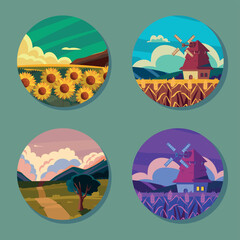 set of rural landscapes