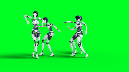 Fototapeta na wymiar Female sexy robot dancing. Green screen isolate. 3d rendering.