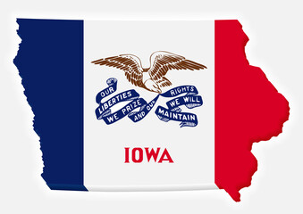3D map and flag of Iowa. Detailed isometric silhouette. Vector illustration. Template for design and infographics.