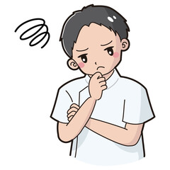 考え事をしている白衣を着た男性のイラスト