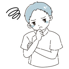 考え事をしている白衣を着た男性のイラスト