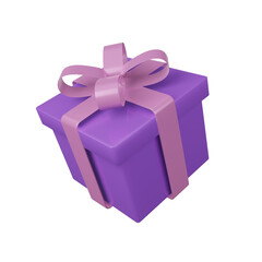 Purple gift box with pink ribbon png transparent. 3d illustration render surprise box. Realistic icon for Online Shipping or festival