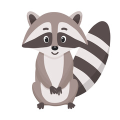 Fototapeta na wymiar Funny cute cartoon raccoon. Vector illustration of small raccoon character isolated on white