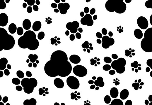 seamless paw footprints pattern. cute white animal tracks, pink background. Fashionable print for textiles, wallpaper
