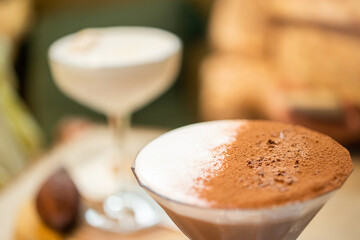 hot chocolate cocoa drinks on table in cafe