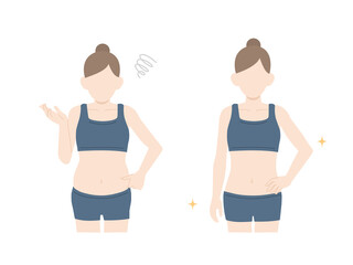 女性のウエスト　くびれ　スリム　お腹の脂肪　ダイエット　贅肉　イラスト