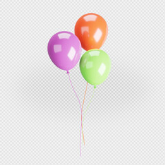 3d rendering of colorful ballons isolated,with clipping path.